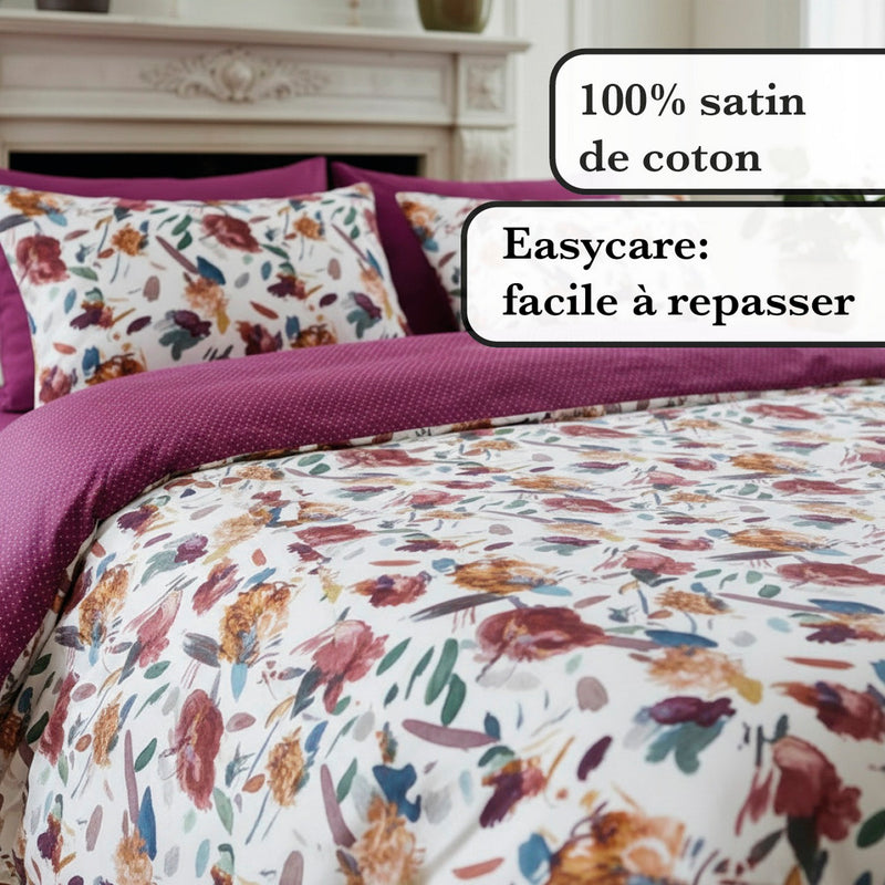 Arty Flowers - Housse De Couette + Taie(s) D'Oreiller Satin De Coton Arty Flowers Blanc