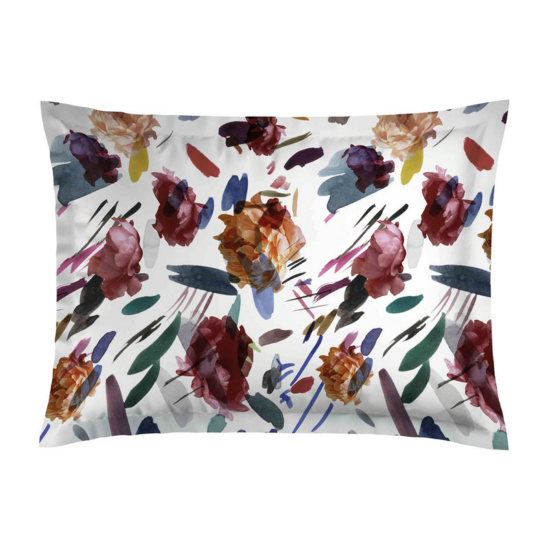 Arty Flowers - Taie D'Oreiller Satin De Coton Pollen / Plum White Prune
