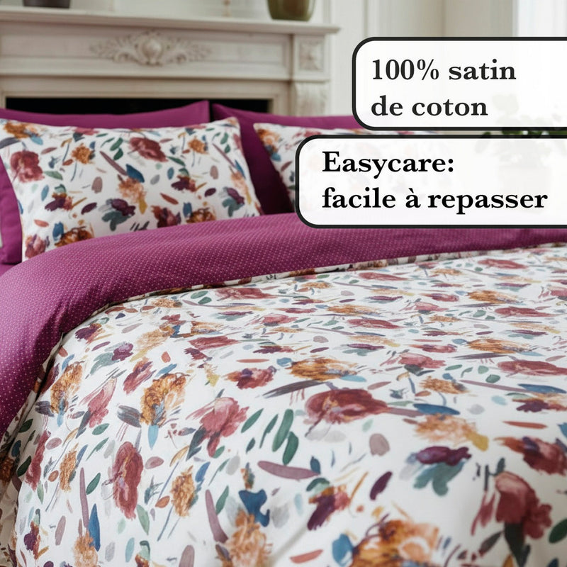 Arty Flowers - Drap Plat Satin De Coton Arty Flowers Blanc