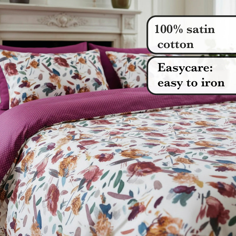 Arty Flowers - Drap Plat Satin De Coton Arty Flowers Blanc