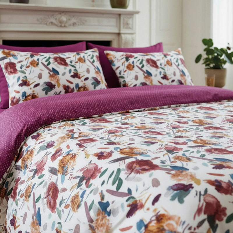 Arty Flowers - Drap Plat Satin De Coton Arty Flowers Blanc