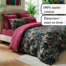 Fleurs Pastel - Housse De Couette + Taie(s) D'Oreiller Satin De Coton Fleurs Pastel Noir