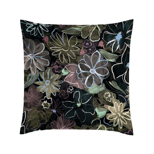 Fleurs Pastel - Taie D'Oreiller Satin De Coton Fleurs Pastel Noir