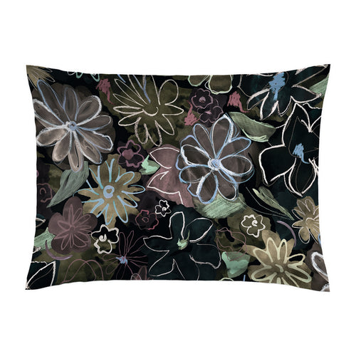 Fleurs Pastel - Taie D'Oreiller Satin De Coton Pollen / Fleurs Pastel Bordeaux