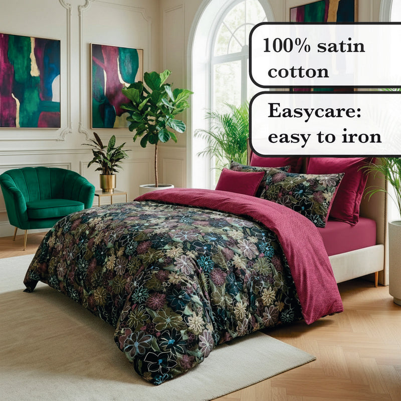 Fleurs Pastel - Taie De Traversin Satin De Coton Fleurs Pastel Noir