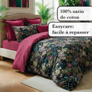 Fleurs Pastel - Drap Plat Satin De Coton Pollen Bordeaux