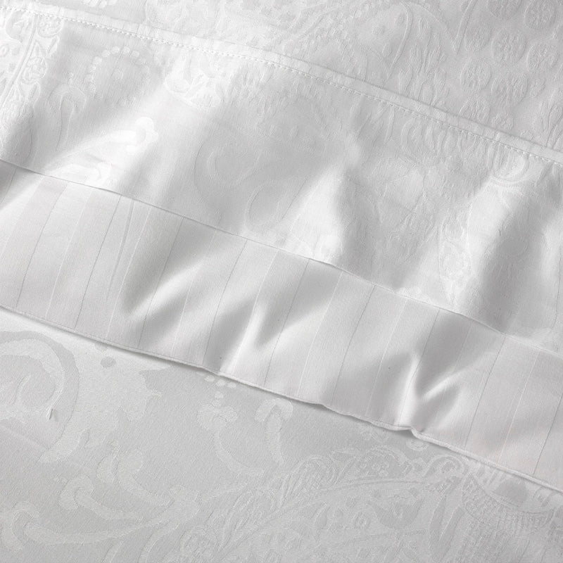 Jacquard - Housse De Couette + Taie(s) D'Oreiller Satin De Coton Tissé Jacquard Arles Blanc