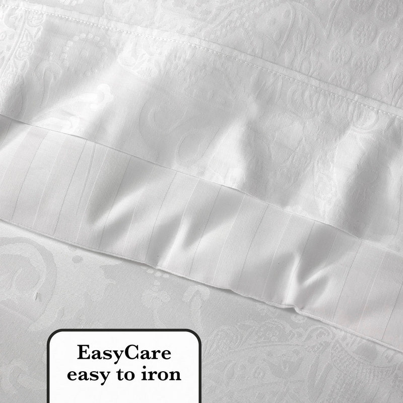 Jacquard - Housse De Couette + Taie(s) D'Oreiller Satin De Coton Tissé Jacquard Arles Blanc