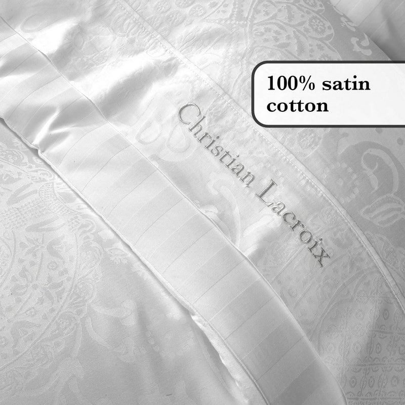 Jacquard - Drap Plat Satin De Coton Tissé Jacquard Arles Blanc
