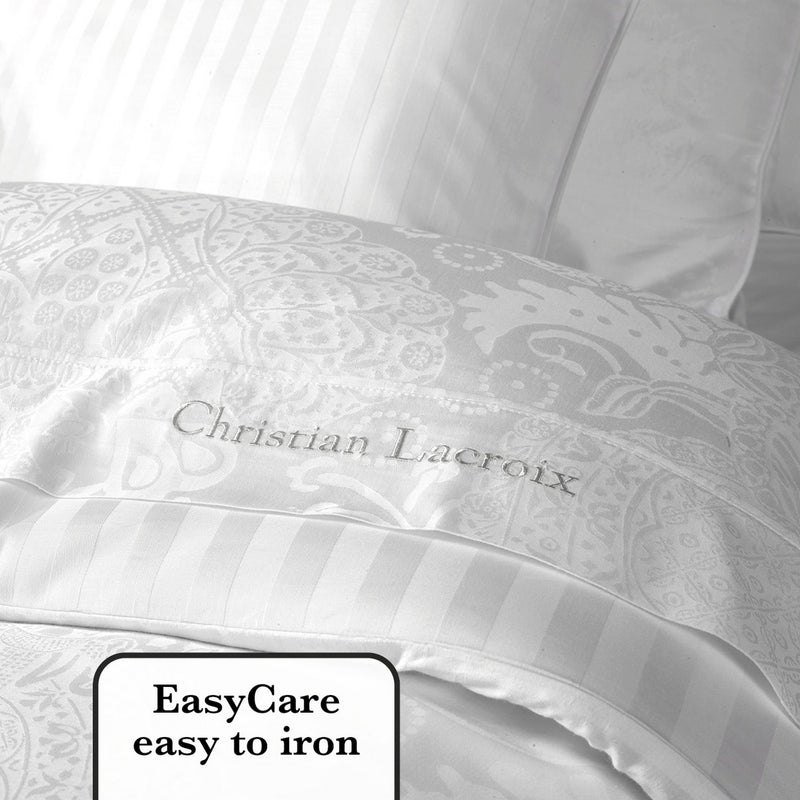 Jacquard - Drap Plat Satin De Coton Tissé Jacquard Arles Blanc