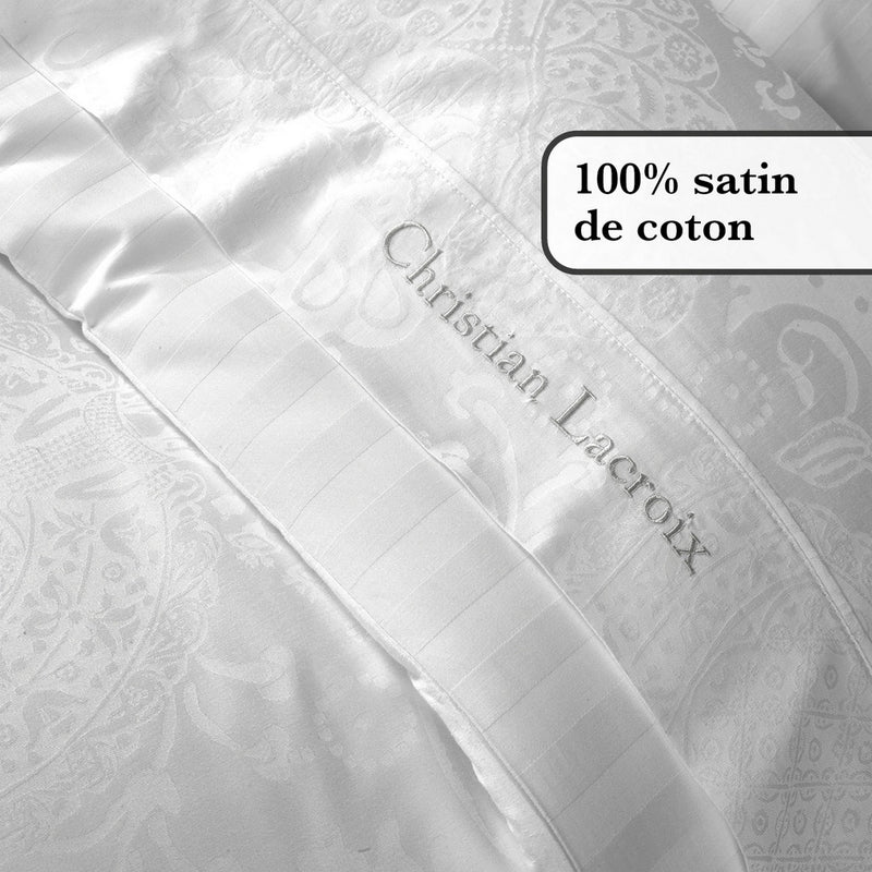 Jacquard - Drap Plat Satin De Coton Tissé Jacquard Arles Blanc