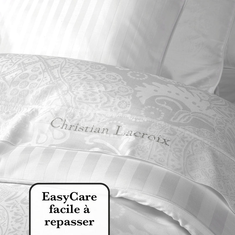 Jacquard - Drap Plat Bébé Satin De Coton Tissé Jacquard Arles Blanc