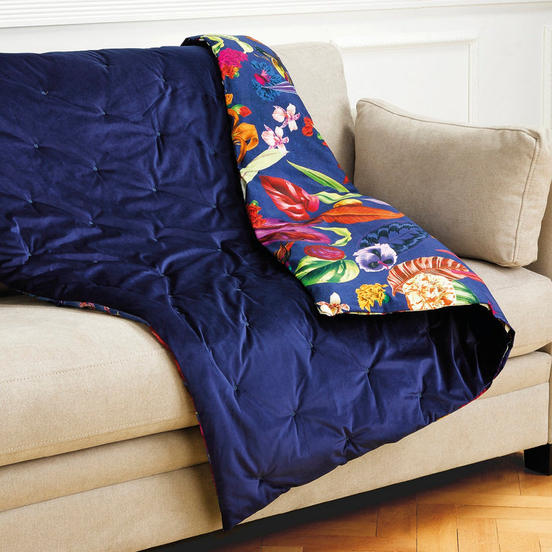 Jardin Tropical - Boutis/Couvre-Lit En Satin De Coton Et Velours Extra Doux Piqué - Jardin Tropical Bleu