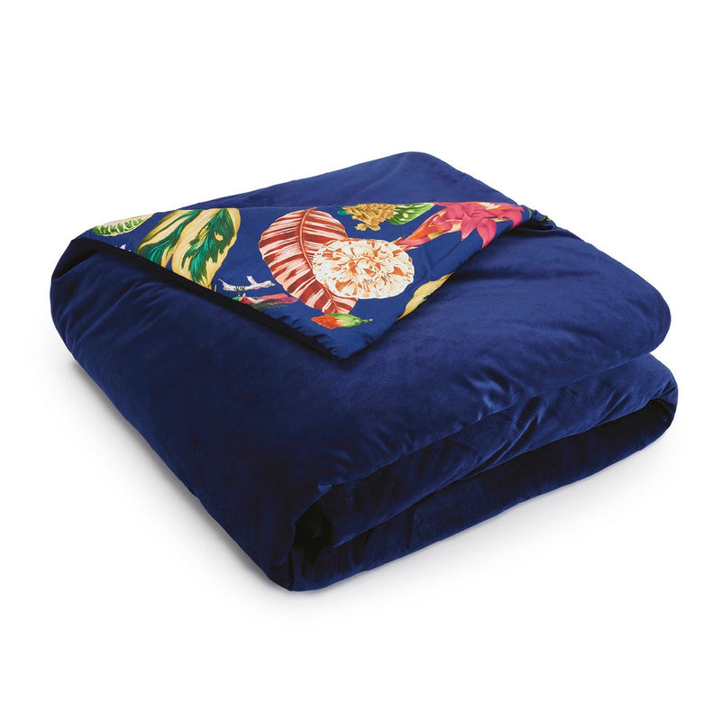 Jardin Tropical - Boutis/Couvre-Lit En Satin De Coton Et Velours Extra Doux Piqué - Jardin Tropical Bleu