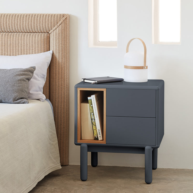 Corvo - Table De Chevet - Gris Anthracite & Chêne