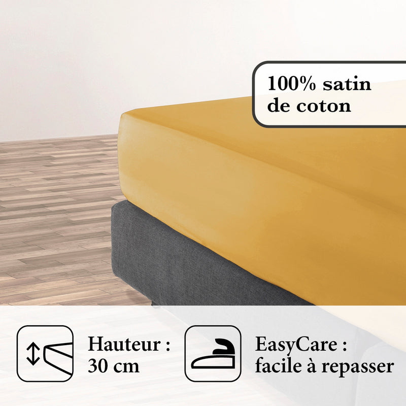 Uni - Drap-Housse Satin De Coton Uni Jaune