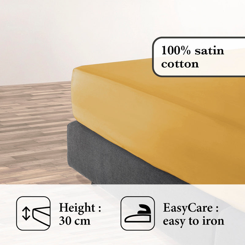 Uni - Drap-Housse Satin De Coton Uni Jaune