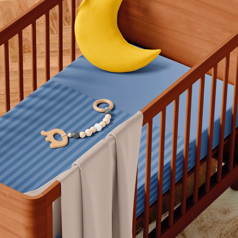 Jacquard - Housse De Couette + Taie(s) D'Oreiller Bébé Satin De Coton Rayure Tissé Jacquard Bleu