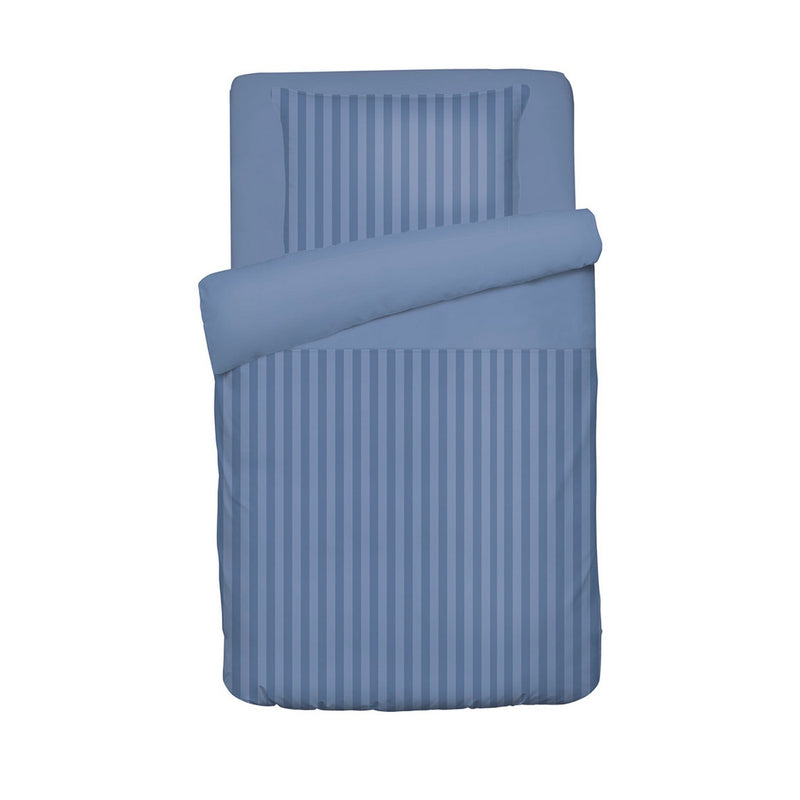 Jacquard - Housse De Couette + Taie(s) D'Oreiller Bébé Satin De Coton Rayure Tissé Jacquard Bleu