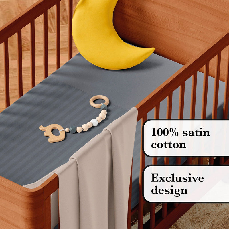 Jacquard - Housse De Couette + Taie(s) D'Oreiller Bébé Satin De Coton Rayure Tissé Jacquard Gris Foncé