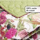 Garden - Couvre-Lit Xl En 100% Satin De Coton - Dessin Garden Vert