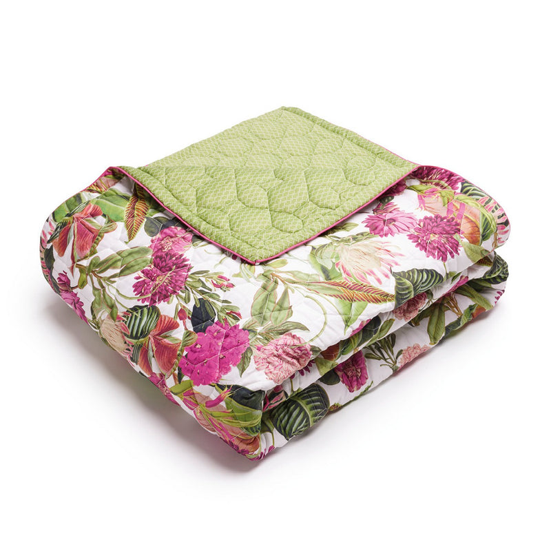 Garden - Couvre-Lit Xl En 100% Satin De Coton - Dessin Garden Vert