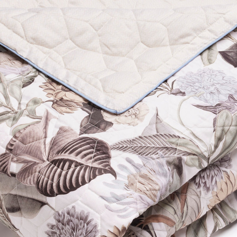 Garden - Couvre-Lit Xl En 100% Satin De Coton - Dessin Garden Taupe