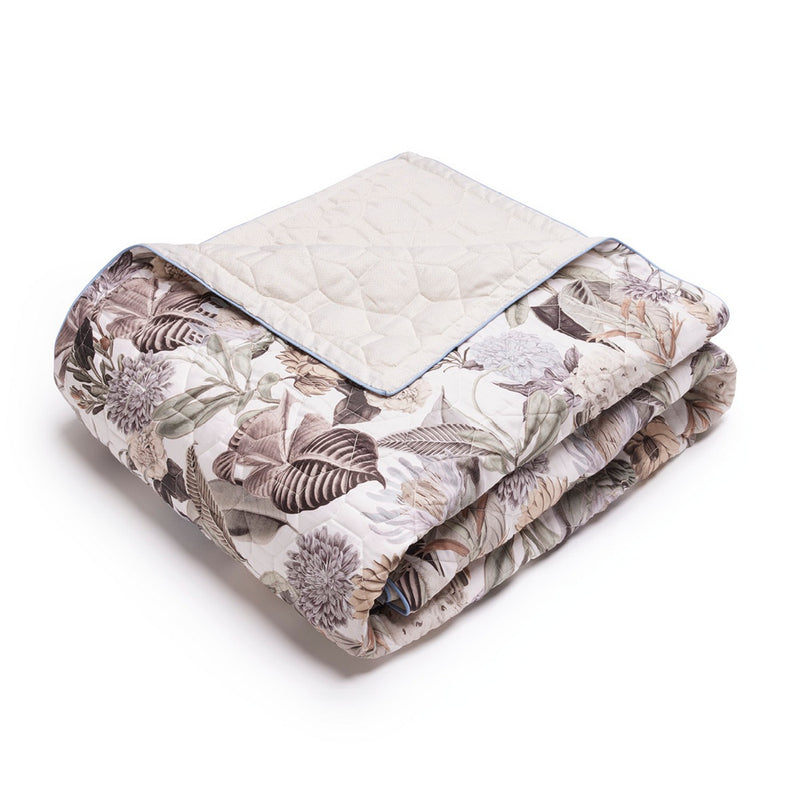 Garden - Couvre-Lit Xl En 100% Satin De Coton - Dessin Garden Taupe