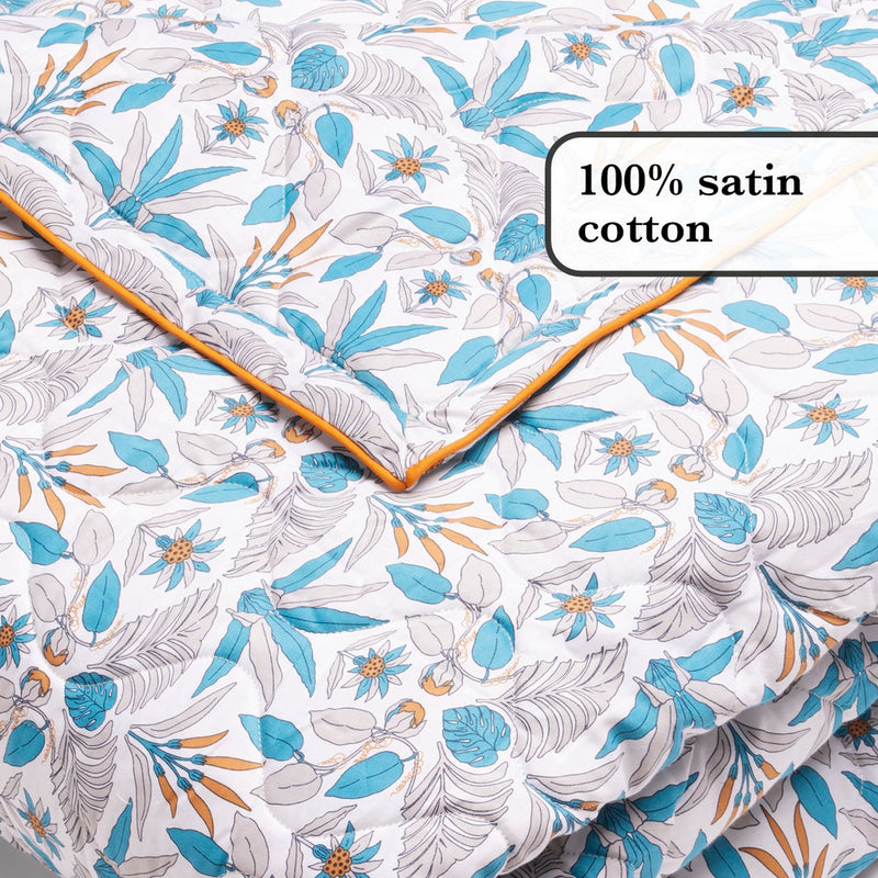 Zanzibar - Couvre-Lit Xl En 100% Satin De Coton - Dessin Zanzibar Blanc