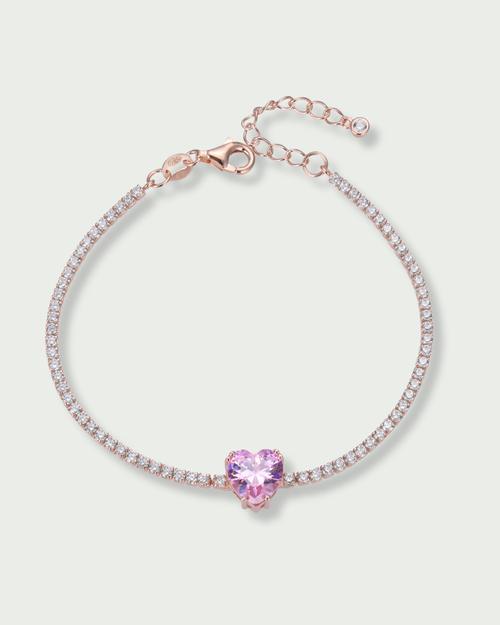 Bracelet Tennis Cœur Rose - Rose