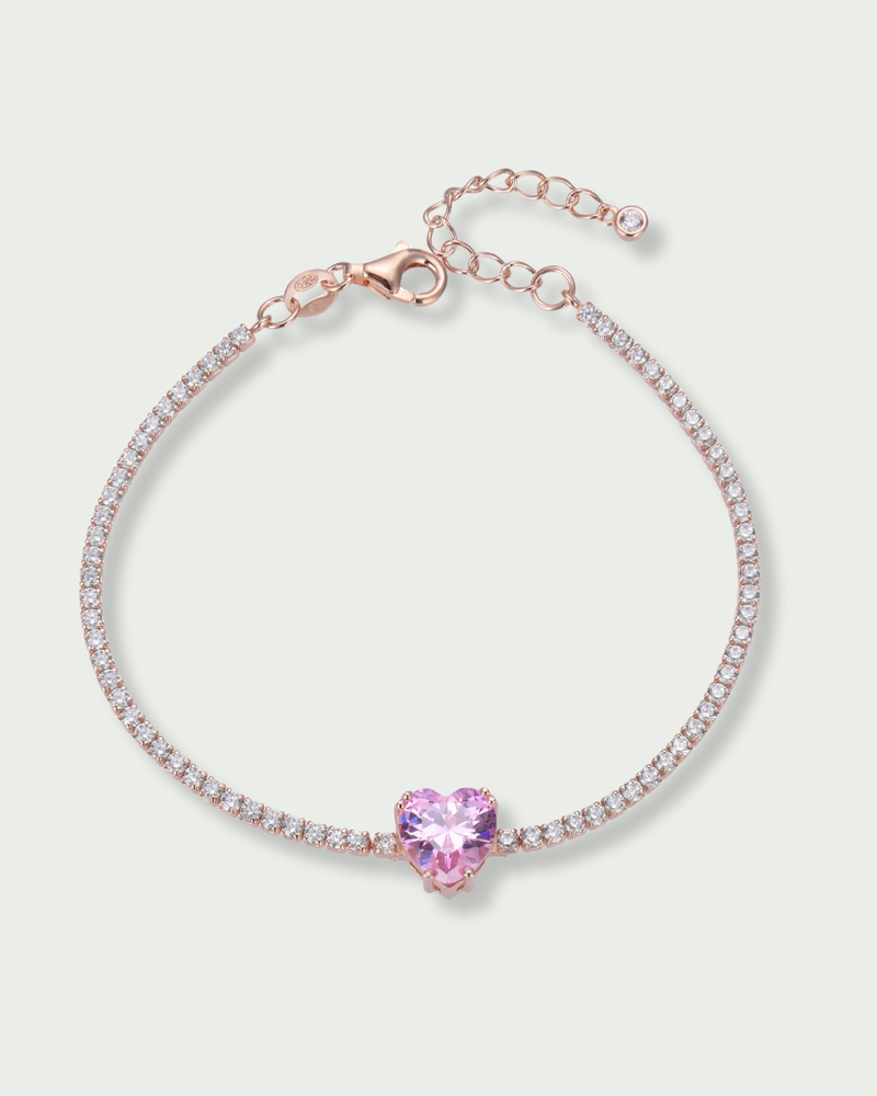 Bracelet Tennis Cœur Rose - Rose