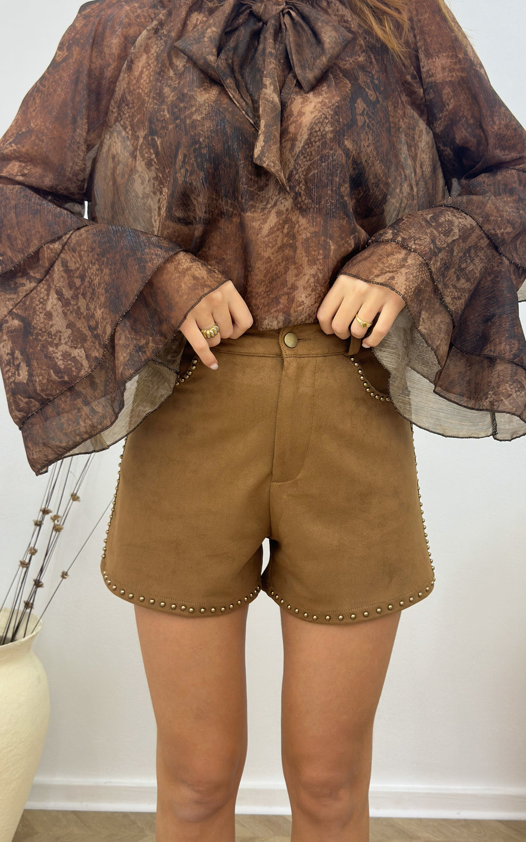 Suede-Effect Naya Shorts - Camel