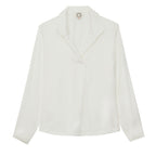 Ines De La Fressange – Camiseta Noa - Blanco, blusa blanca de seda, vista frontal, sobre fondo blanco