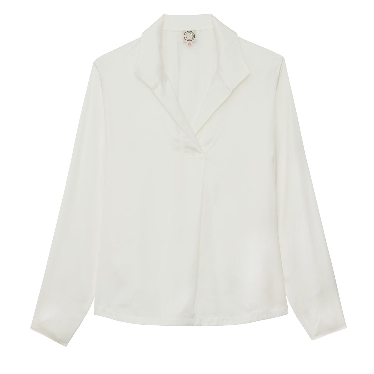 Ines De La Fressange – Camiseta Noa - Blanco, blusa blanca de seda, vista frontal, sobre fondo blanco