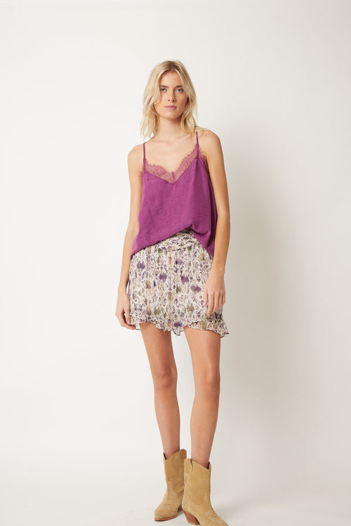 Débardeur Soie Dentelle Uni - Dark Purple