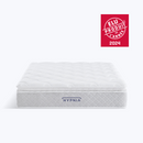 Two-piece grey spring mattress and upholstered bed base set