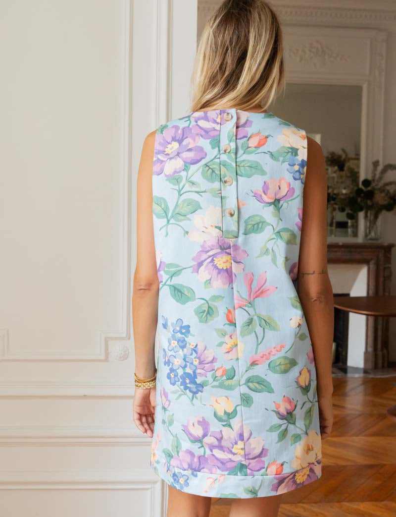 Hemelsblauwe Jurk met Bloemenprint Rini