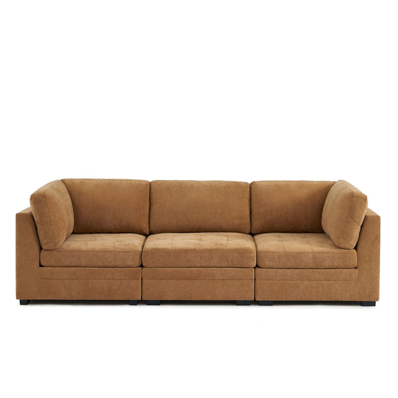 Canapé Droit Modulable 3 Pièces Billie - Tissu Chenille Écureuil