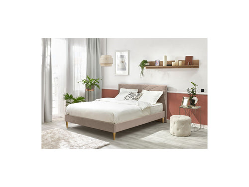 Lit Avec Lattes Massives Pieds En Bois Naturel - Velvet - Beige