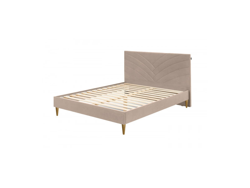 Lit Avec Lattes Massives Pieds En Bois Naturel - Velvet - Beige