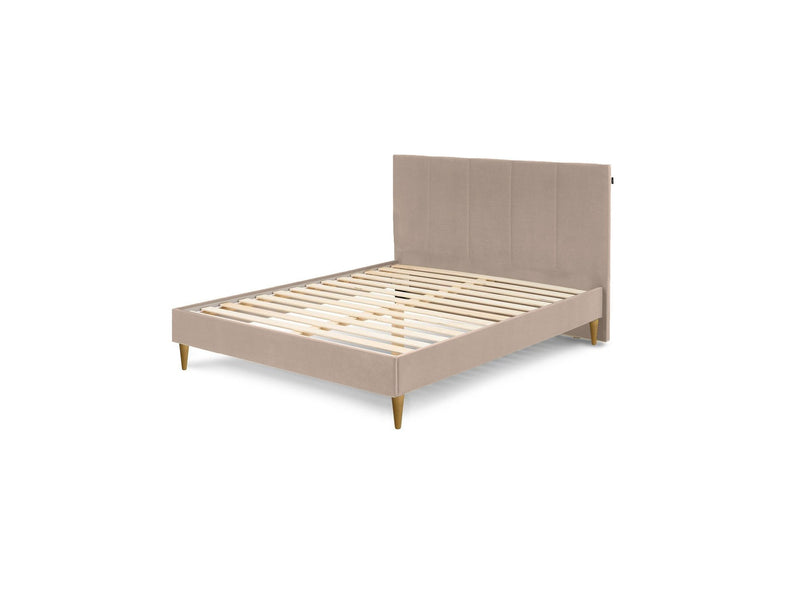 Lit Avec Lattes Massives Pieds En Bois Naturel - Vivara - Beige