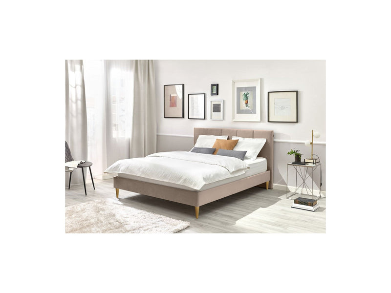 Lit Avec Lattes Massives Pieds En Bois Naturel - Vivara - Beige