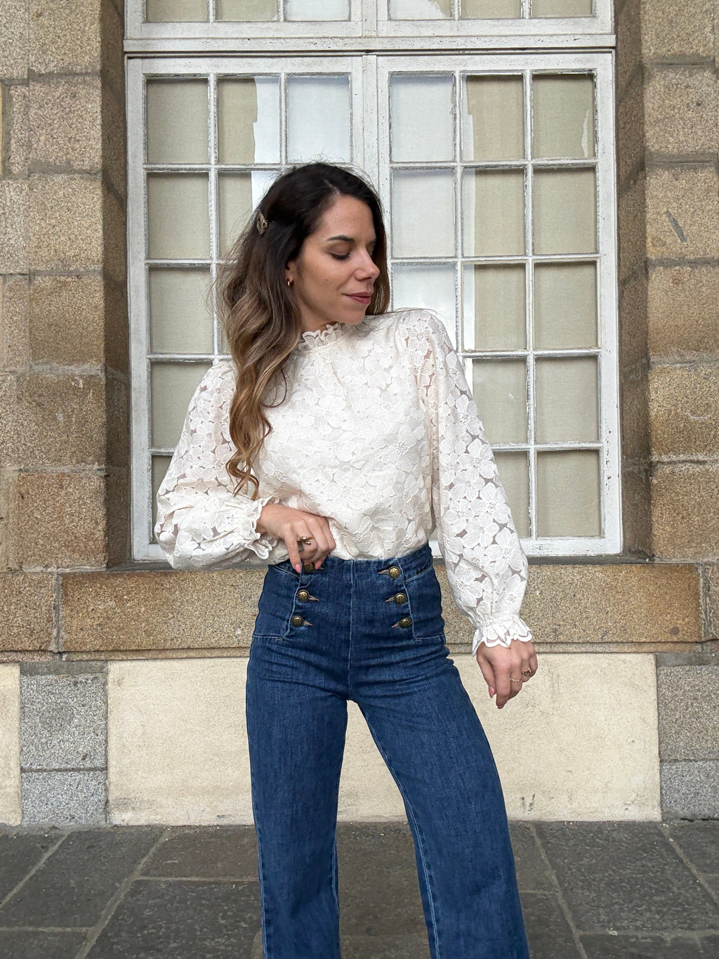 Alma Ecru Lace Blouse