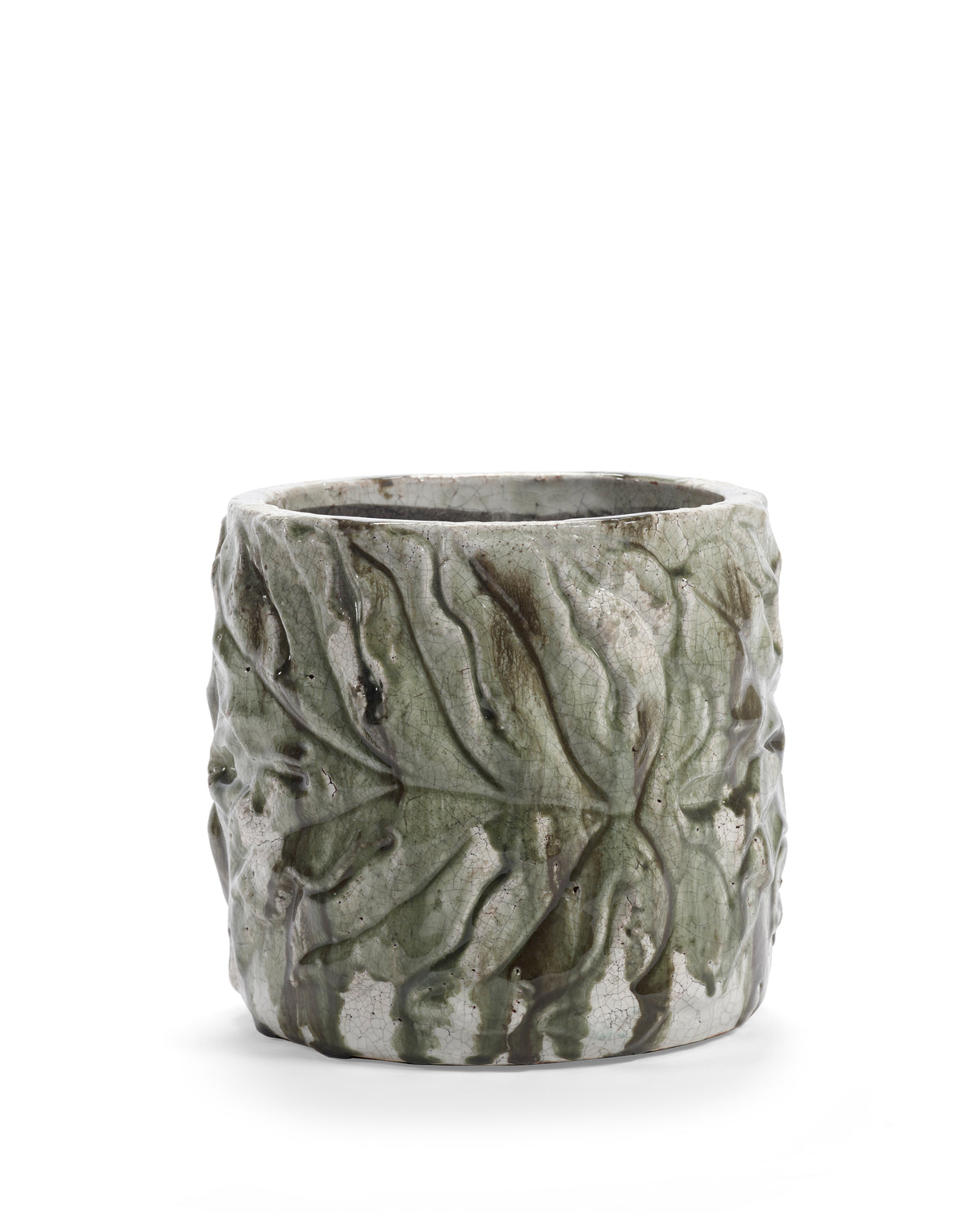 Glazed Shades - Pot De Fleurs - M - Grès - Vert Leaves