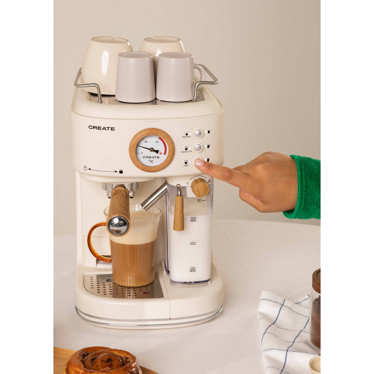 Thera Retro Pro - Machine À Café Expresso Semi-Automatique 20 Bars - Blanc Cassé