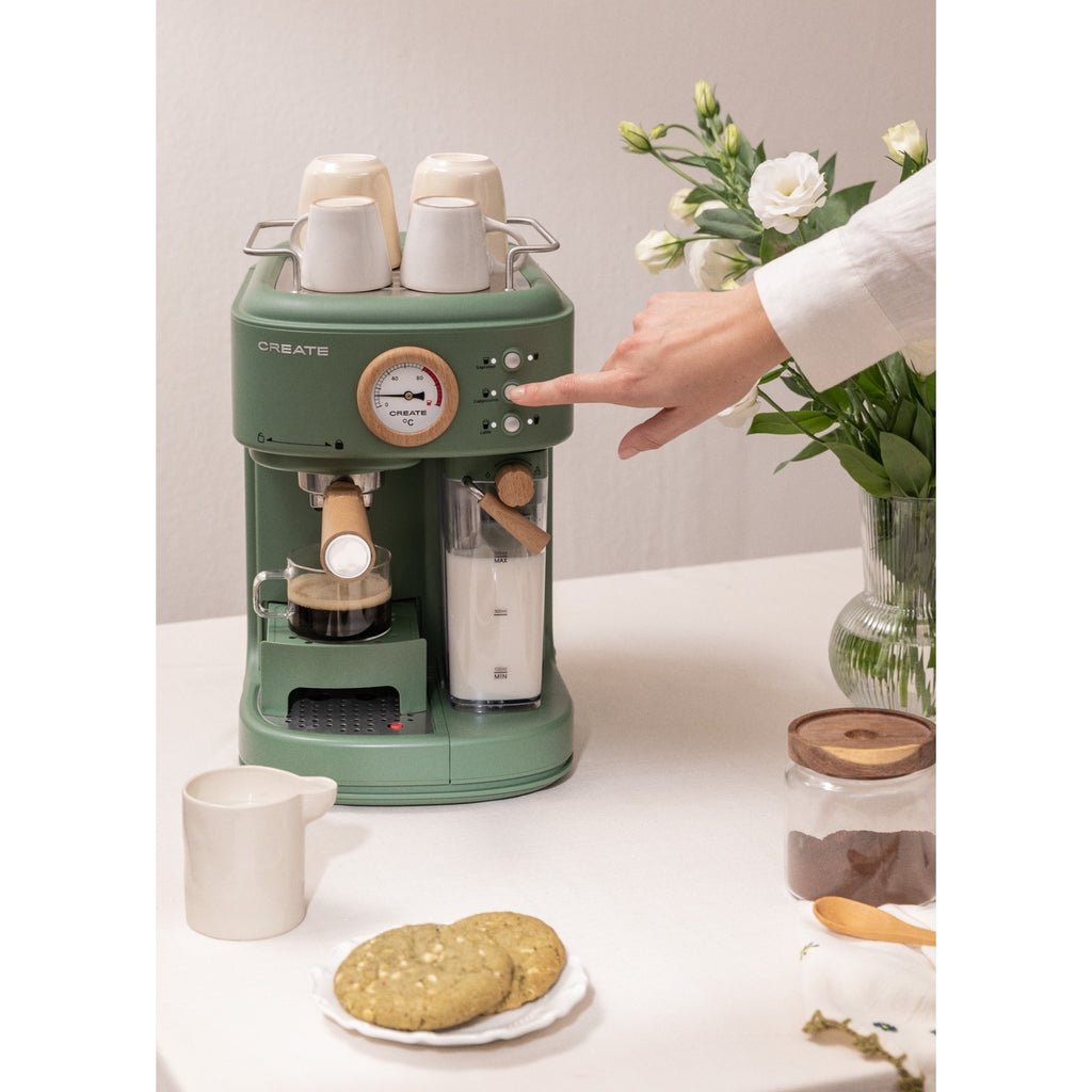 Thera Retro Pro - Semi-Automatic 20-Bar Espresso Coffee Machine - Sage Green