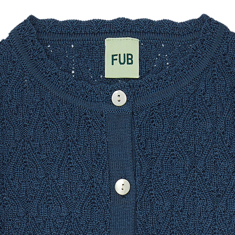Fub - Cárdigan Pointelle de lana fina índigo