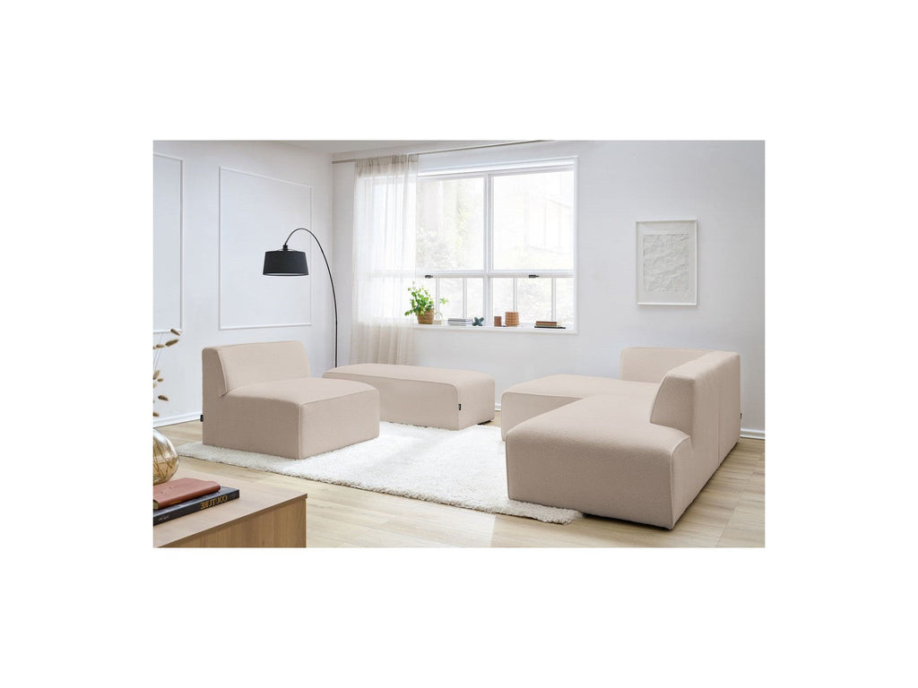 Megeve - Canapé D'Angle Fixe Modulable - Tissu Bouclette - Avec 1 Chauffeuse Et 1 Pouf - Angle Gauche