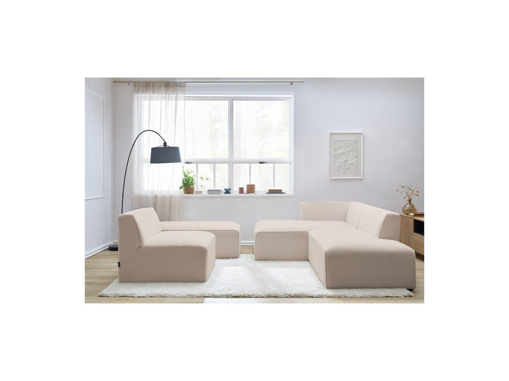 Megeve - Canapé D'Angle Fixe Modulable - Tissu Bouclette - Avec 1 Chauffeuse Et 1 Pouf - Angle Gauche