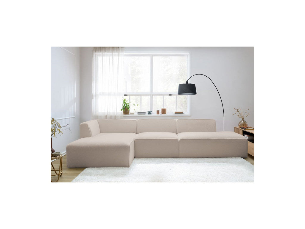 Megeve - Canapé D'Angle Fixe Modulable - Tissu Bouclette - Avec 1 Chauffeuse Et 1 Pouf - Angle Gauche